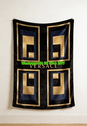 Versace Black Navy Blue and Gold Geometric Art Deco Flannel Throw Blanket IMG_1464